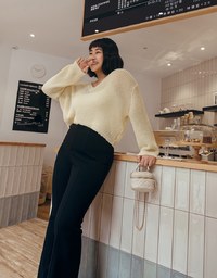 Tailorable Elastic High Waisted Flared Pants