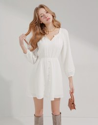 2Way Lace Button Mini Dress