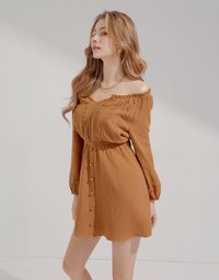 2Way Lace Button Mini Dress