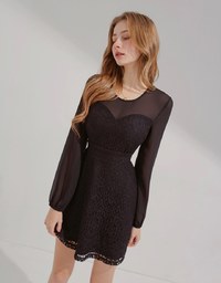 Sweetheart Translucent Sleeve Lace Mini Dress