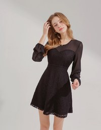 Sweetheart Translucent Sleeve Lace Mini Dress
