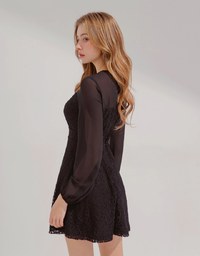 Sweetheart Translucent Sleeve Lace Mini Dress