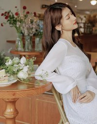 Sweetheart Translucent Sleeve Lace Mini Dress