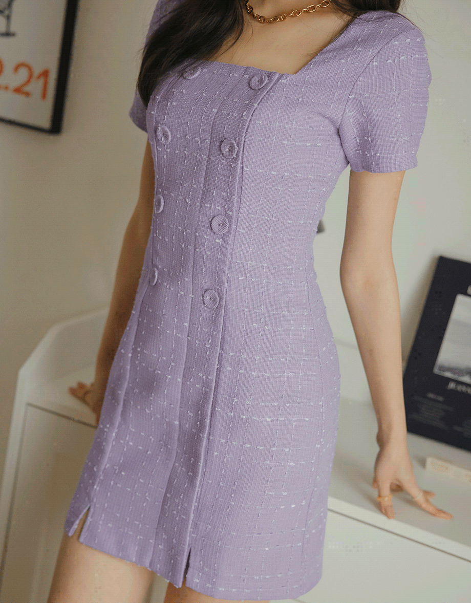 Square Neck Button Up Mini Dress