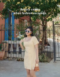 Square Neck Button Up Mini Dress