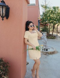 Square Neck Button Up Mini Dress