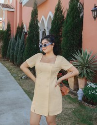Square Neck Button Up Mini Dress