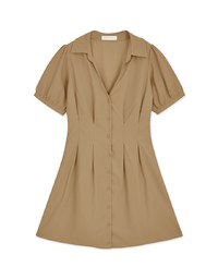 Open Collar Button Down Waist Mini Dress
