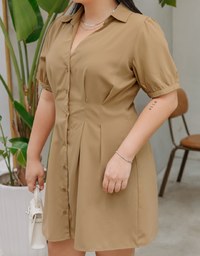 Open Collar Button Down Waist Mini Dress