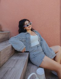 Cropped Oversized Denim Jeans Blazer Jacket