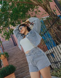 Cropped Oversized Denim Jeans Blazer Jacket