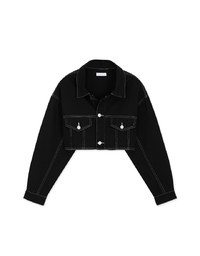 Stitched Denim Jeans Crop Blazer Jacket
