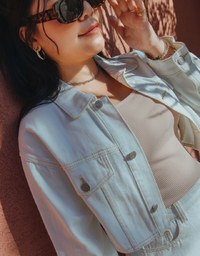 Stitched Denim Jeans Crop Blazer Jacket