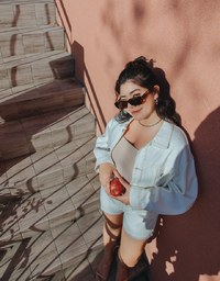 Stitched Denim Jeans Crop Blazer Jacket