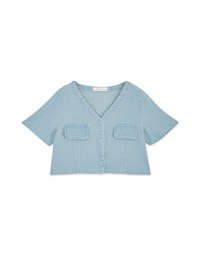 Buttoned Denim Jeans Crop Blazer Jacket