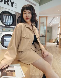 Lapel Buttoned Irregular Skirt Set