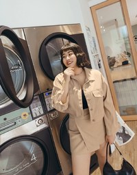 Lapel Buttoned Irregular Skirt Set