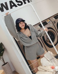 Waffle Hooded Zipped Set Wear