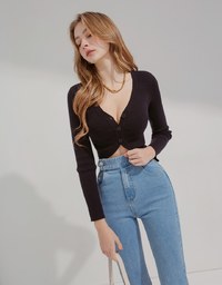 V Neck Irregular Knit Crop Top