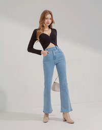 V Neck Irregular Knit Crop Top
