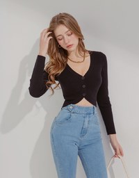 V Neck Irregular Knit Crop Top