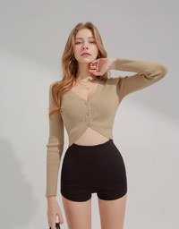 V Neck Irregular Knit Crop Top
