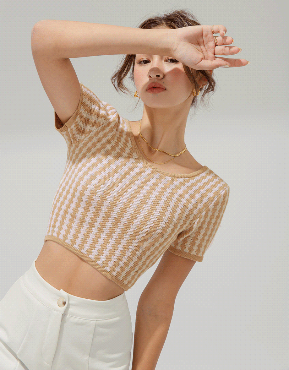 2Way Square Neck Tie Cropped Knit Top