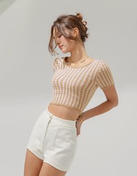 2Way Square Neck Tie Cropped Knit Top