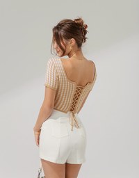 2Way Square Neck Tie Cropped Knit Top