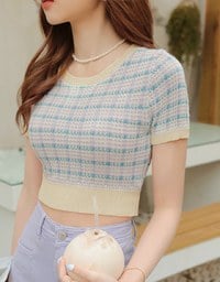 Mélange Checkered Knit Crop Top