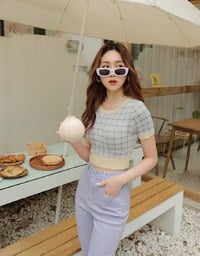 Mélange Checkered Knit Crop Top