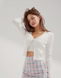 Fake Two-Piece Single-Button Knit Top