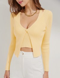 Fake Two-Piece Single-Button Knit Top