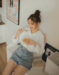 Plain Cutout Button-down Loose Long-sleeved Shirt
