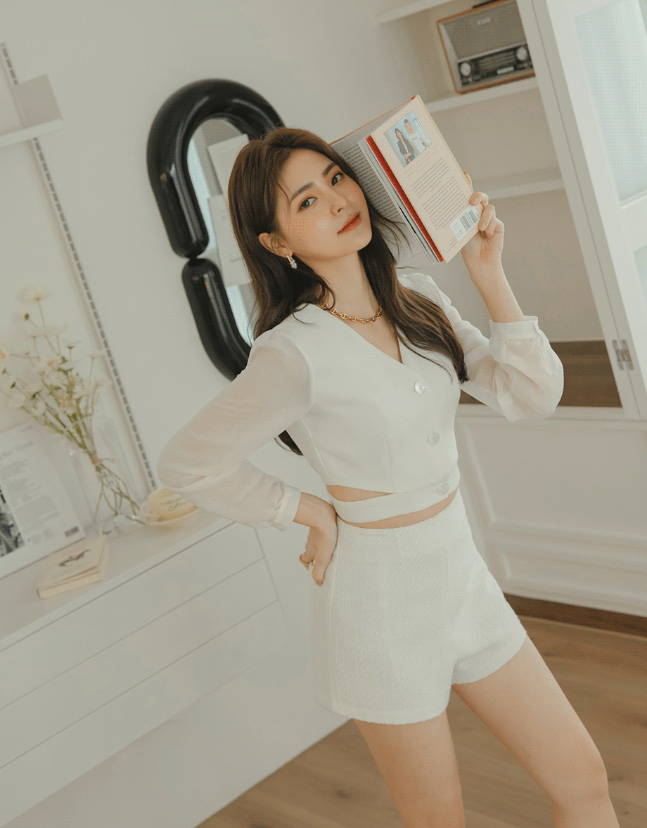 Sheer Puff Sleeve Cut Out Crop Top