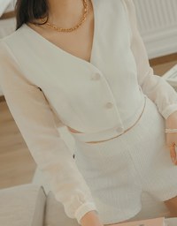 Sheer Puff Sleeve Cut Out Crop Top