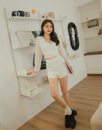Sheer Puff Sleeve Cut Out Crop Top