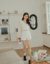 Sheer Puff Sleeve Cut Out Crop Top