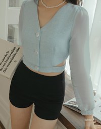 Sheer Puff Sleeve Cut Out Crop Top