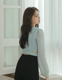 Sheer Puff Sleeve Cut Out Crop Top