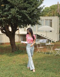 Round Button Knit Crop Top