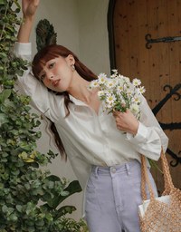 Fake Two Piece Tencel Sheer Blouse Shirt