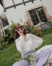 Fake Two Piece Tencel Sheer Blouse Shirt