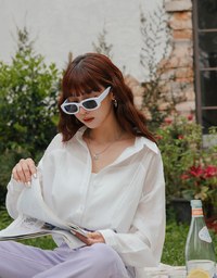Fake Two Piece Tencel Sheer Blouse Shirt