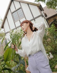 Fake Two Piece Tencel Sheer Blouse Shirt