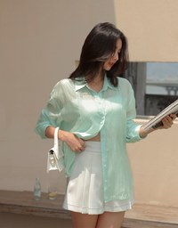 Fake Two Piece Tencel Sheer Blouse Shirt