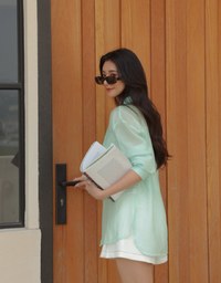 Fake Two Piece Tencel Sheer Blouse Shirt