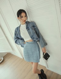 Chic Textured Side Button Elastic Skirt