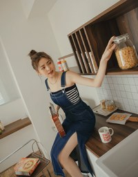 Side Slit Suspender Denim Jeans Maxi Dress