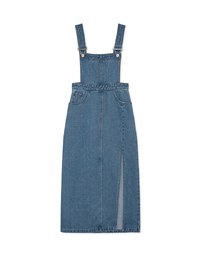 Side Slit Suspender Denim Jeans Maxi Dress